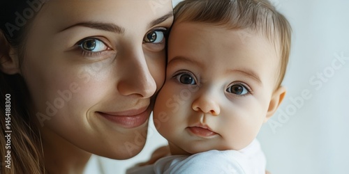 Obraz na płótnie Woman lovingly smiles at baby, capturing tender bond of motherhood. w salonie