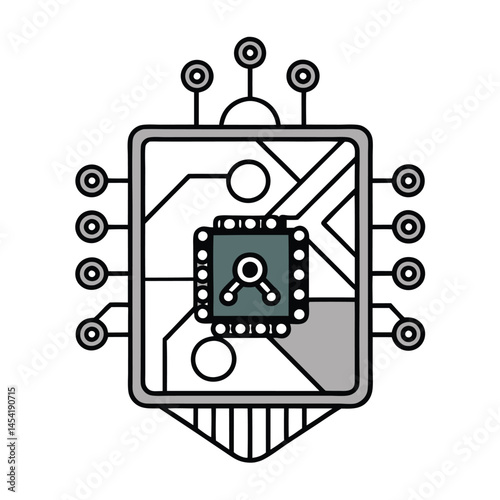 Technological Chip: A detailed vector illustration of a cutting-edge microchip, showcasing its intricate circuits and components