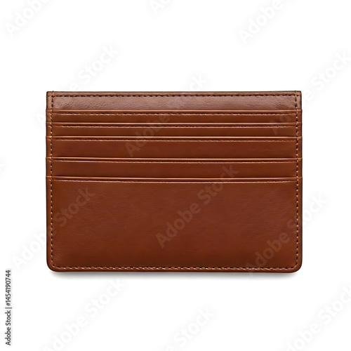  Top view of a brown leather wallet on white background.