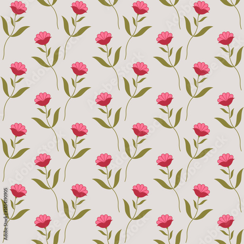 Abstract tulips isolated on a beige background. Seamless pattern under clipping mask, convenient for editing. Floral background for paper, cover, textile, gift wrap, wallpaper.