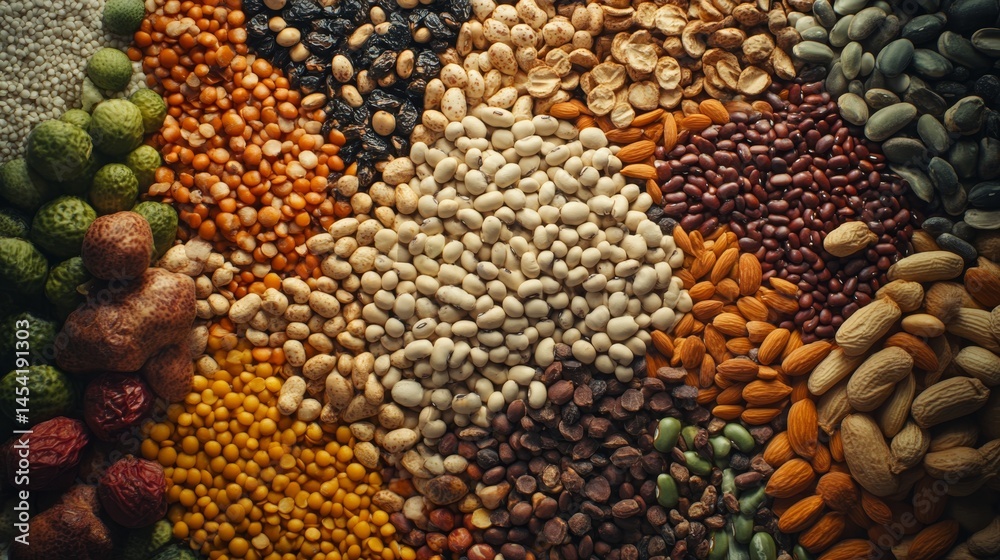 Variety of whole grains arranged in a circular pattern.
