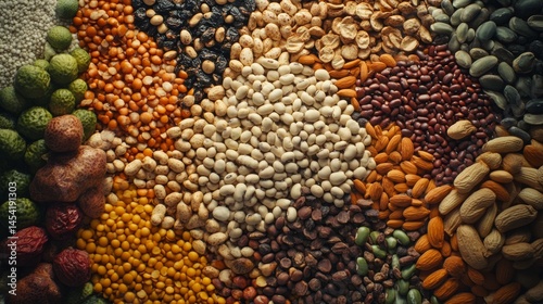 Obraz na płótnie Variety of whole grains arranged in a circular pattern. w salonie