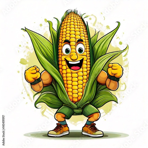 Athletic Corn Mascot Character in Motion Vector Illustration