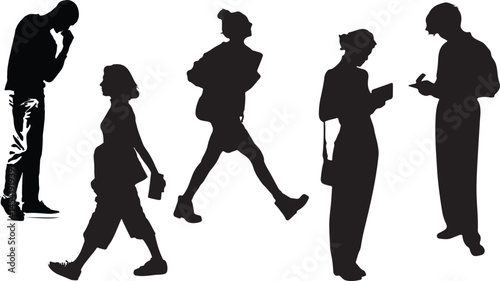 Silhouettes of People Walking and Interacting – Urban Lifestyle Concept