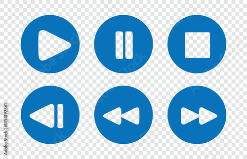 Blue Media player flat icons set.. play, pause, repeat, next and previous, music player icon set. collection of multimedia symbols. music player symbol. Vector Illustration Eps 10