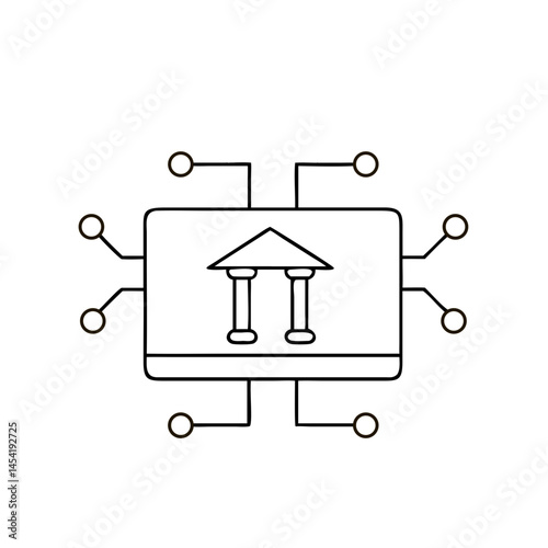 Digital bank icon in thin line style for fintech and online banking services