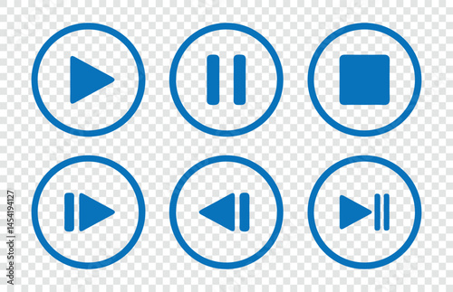 Blue Media player flat icons set.. play, pause, repeat, next and previous, music player icon set. collection of multimedia symbols. music player symbol. Vector Illustration Eps 10