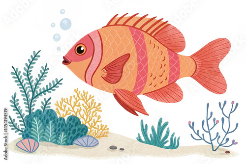 Coral fish. Isolated clip-art and childrenâ€™s illustration