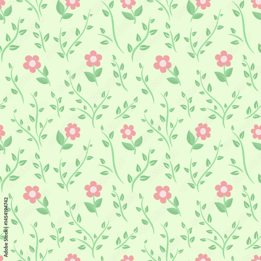 Seamless pattern with pink flowers and leaves Seamless pattern with pink flowers and leaves
