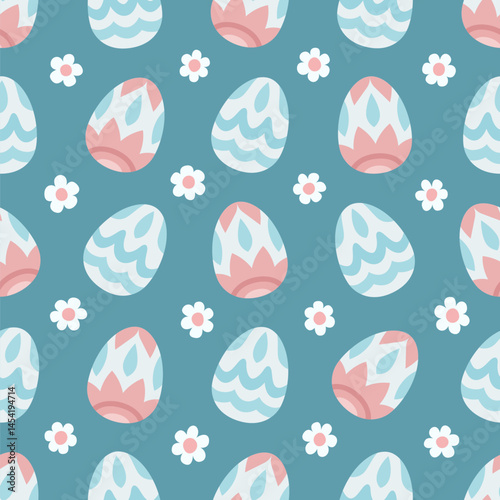 Easter egg seamless pattern with flowers