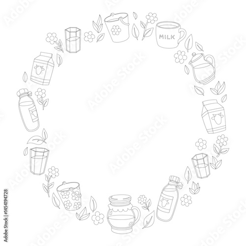 Coloring book wreath with milk and dairy