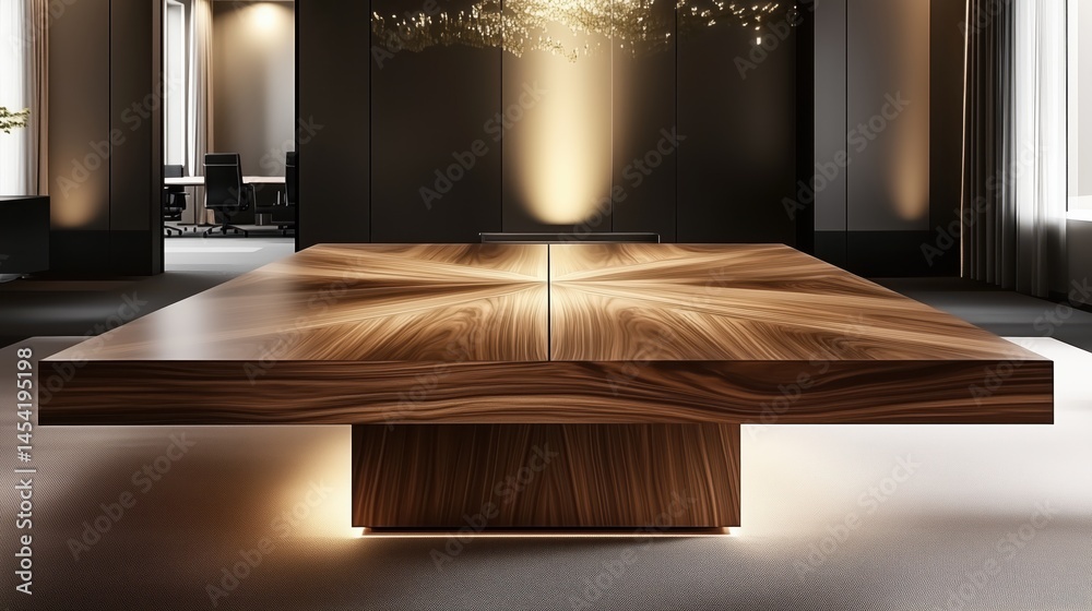 Obraz premium Large modern wooden conference table in a minimalist office