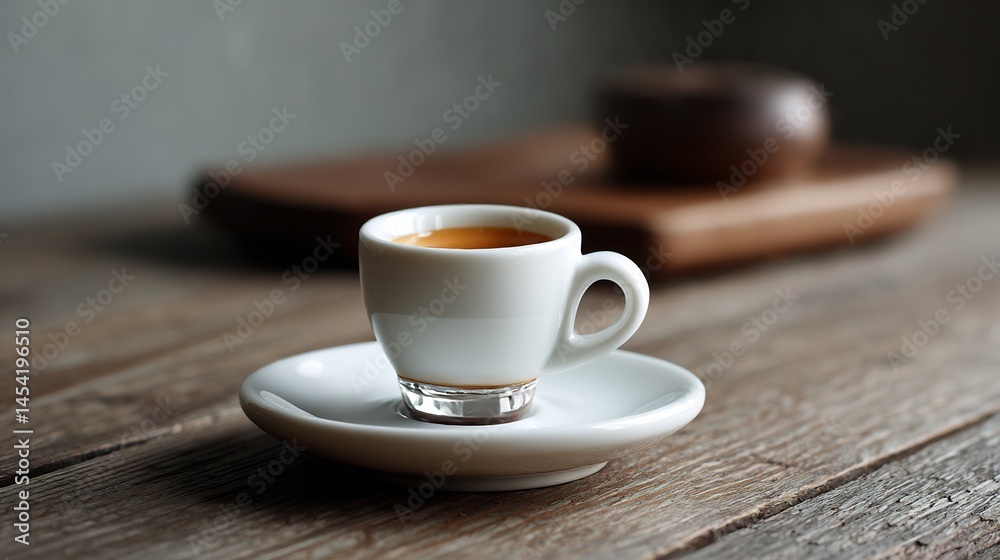 Close-up of a vibrant espresso cup on rustic wood surface, inviting moment