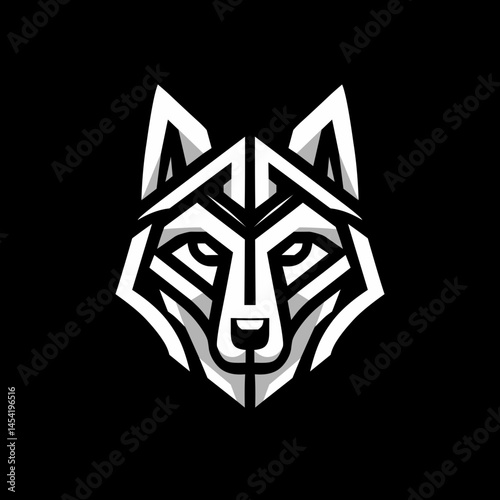 Minimalist vector illustration of a wolf head logo, front view