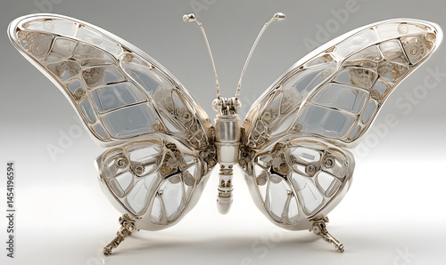 Mechanical butterflies, the combination and crystallization of nature and industry. Concept map, abstract, science fiction, business, advertisement, poster, wallpaper, background, model, 3d