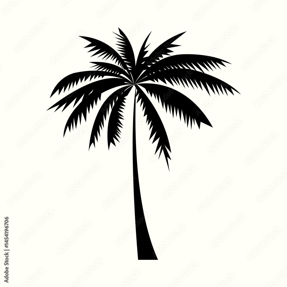 Obraz premium Tropical Palm Tree Silhouette, Black and White Vector Illustration