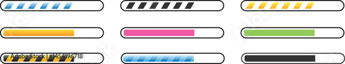 Progress Bar loading icon Vector Set. Circular Spinners and Horizontal Load Indicators
