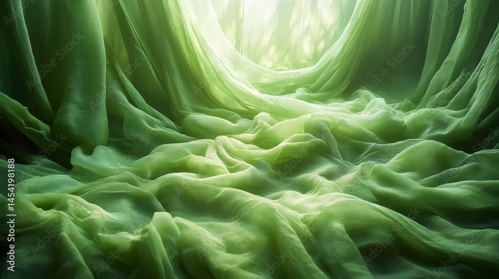The interplay of light and shadow on delicate green fabric creates a captivating scene. The interplay of light and shadow on delicate green fabric creates a captivating scene.