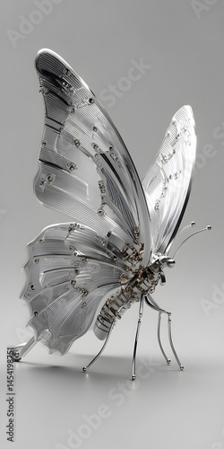 Mechanical butterflies, the combination and crystallization of nature and industry. Concept map, abstract, science fiction, business, advertisement, poster, wallpaper, background, model, 3d