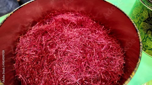 Dried saffron heap. Saffron is known as the most expensive spice in the world.