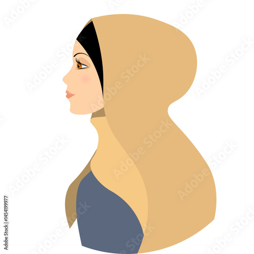 Vector people. Muslim woman in hijab. Avatar of a woman in a brown hijab.  Vector
