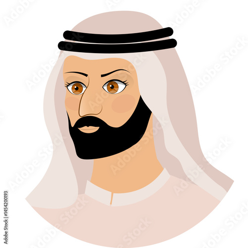 Vector people. Avatar. A strict Arab man in traditional clothing.Vector