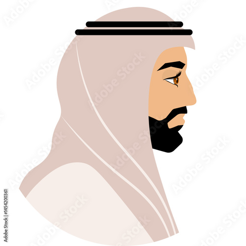 Vector people. Avatar. Serious Arab man in profile wearing traditional clothing. Vector