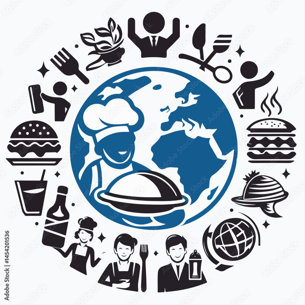 Naklejka premium Global Food Icons Around the World