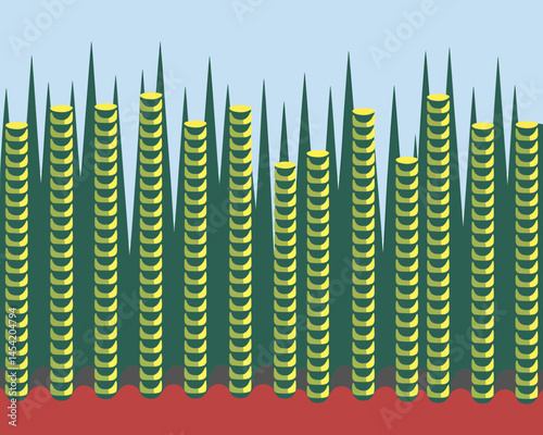 Abstract Graphic Design with Green and Yellow Cylinders