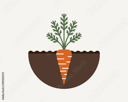 Simple Vector Illustration of a Carrot Growing in Soil
