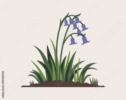 Delicate bluebells bloom in a quaint pixel art style
