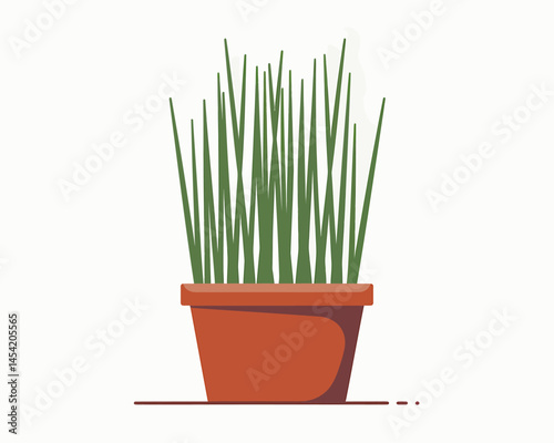 Chives in Pot Fresh Green Herb Gardening Illustration