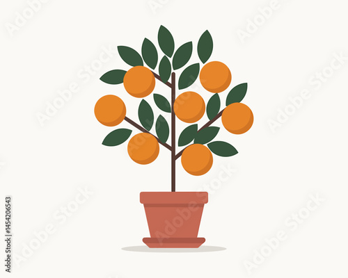 Vibrant Orange Tree Growing in a Decorative Flowerpot