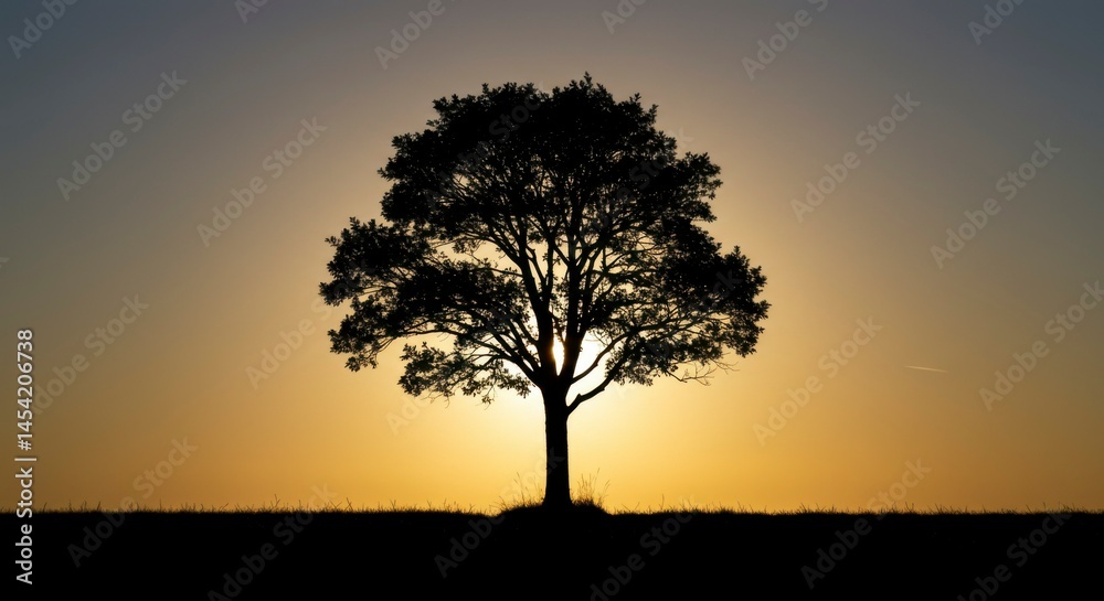 Obraz premium Silhouette of a majestic tree at sunset