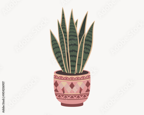 Snake Plant in Pot Illustration Potted Plant Indoor Decor