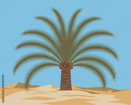 Palm Tree in Desert Vector Illustration Landscape