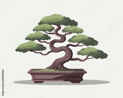 Elegant Bonsai Tree Illustration on White Background for Serenity
