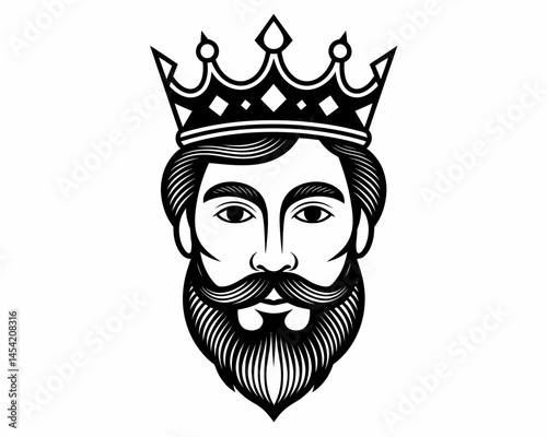 Elegant King Illustration With Beard And Crown Artwork Design