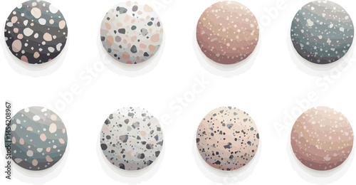 Create a Set of trendy eye catching terrazzo texture icon for social media story highlight or blog post symbol. Big isolated stories bundle - different stone marble mosaic in minimalist style. vector 