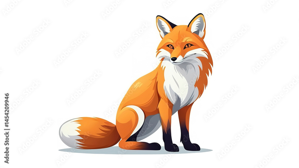 Obraz premium High-quality fox icon in rich colors, full-body artwork on clean white background.
