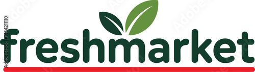 Freshmarket Logo Design Green Leaves and Red Line
