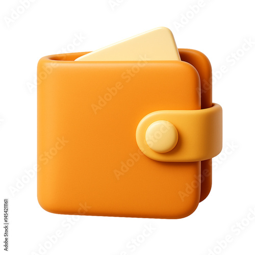 Vibrant orange 3D wallet icon with yellow card inside. Suitable for digital banking, saving apps, finance dashboards, and fintech interfaces