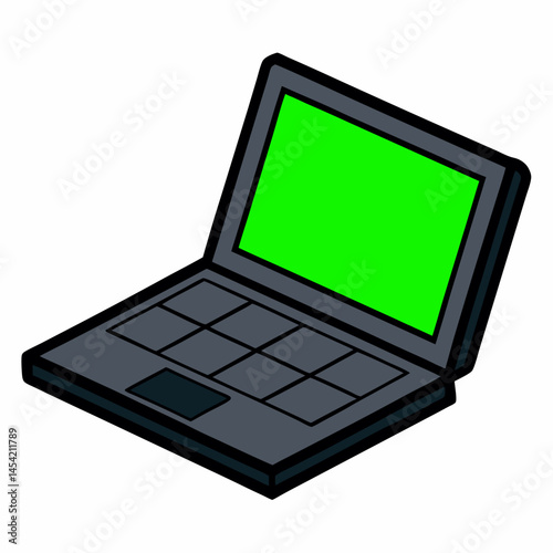 Green Screen Laptop Vector Illustration for Presentation, Technology, and Creative Projects