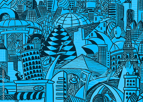 doodle of city landmarks