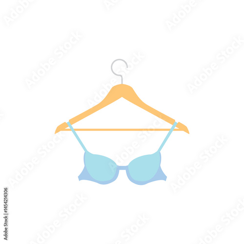 Blue women's bra hanging on a clothes hanger. Isolated on white background.