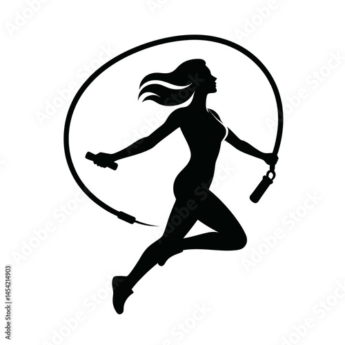 Black silhouette of a woman skipping rope logotype