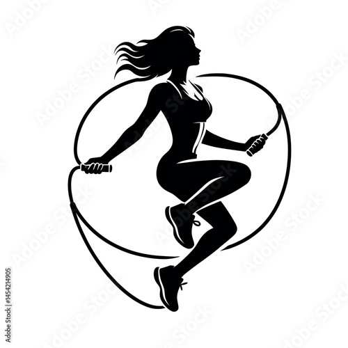 Black silhouette of a woman skipping rope logotype