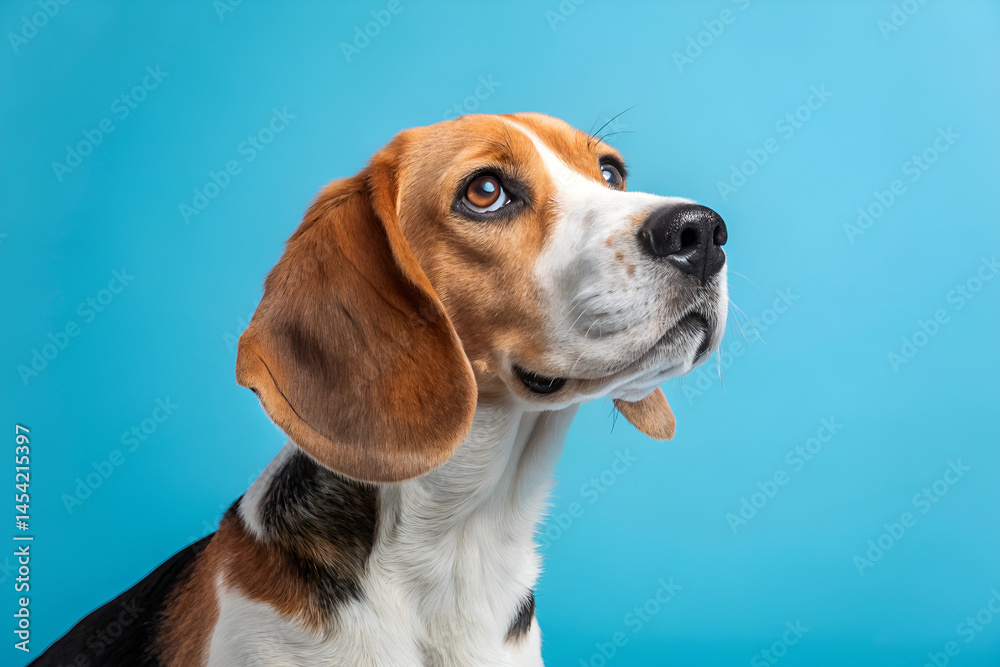 Close up of a Beagle on blue background. Close up of a Beagle on blue background.