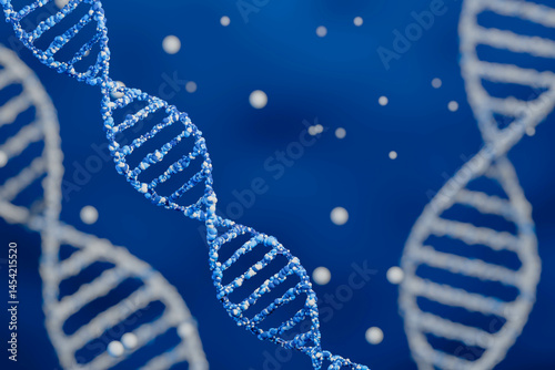 DNA Abstract 3d polygonal DNA molecule chemistry biology or gene cell concept blur background 3D render photo