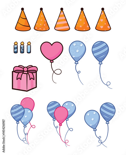 Colorful Birthday Party element decoration Illustration Vector Set
